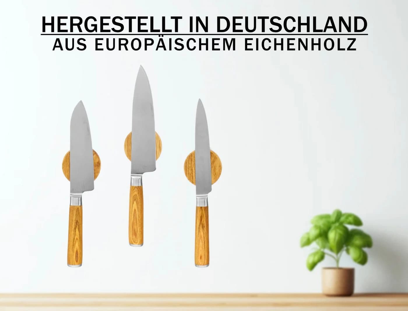 Kernholz Wand-Magnet Messerhalter aus massivem Eichenholz (3tlg)