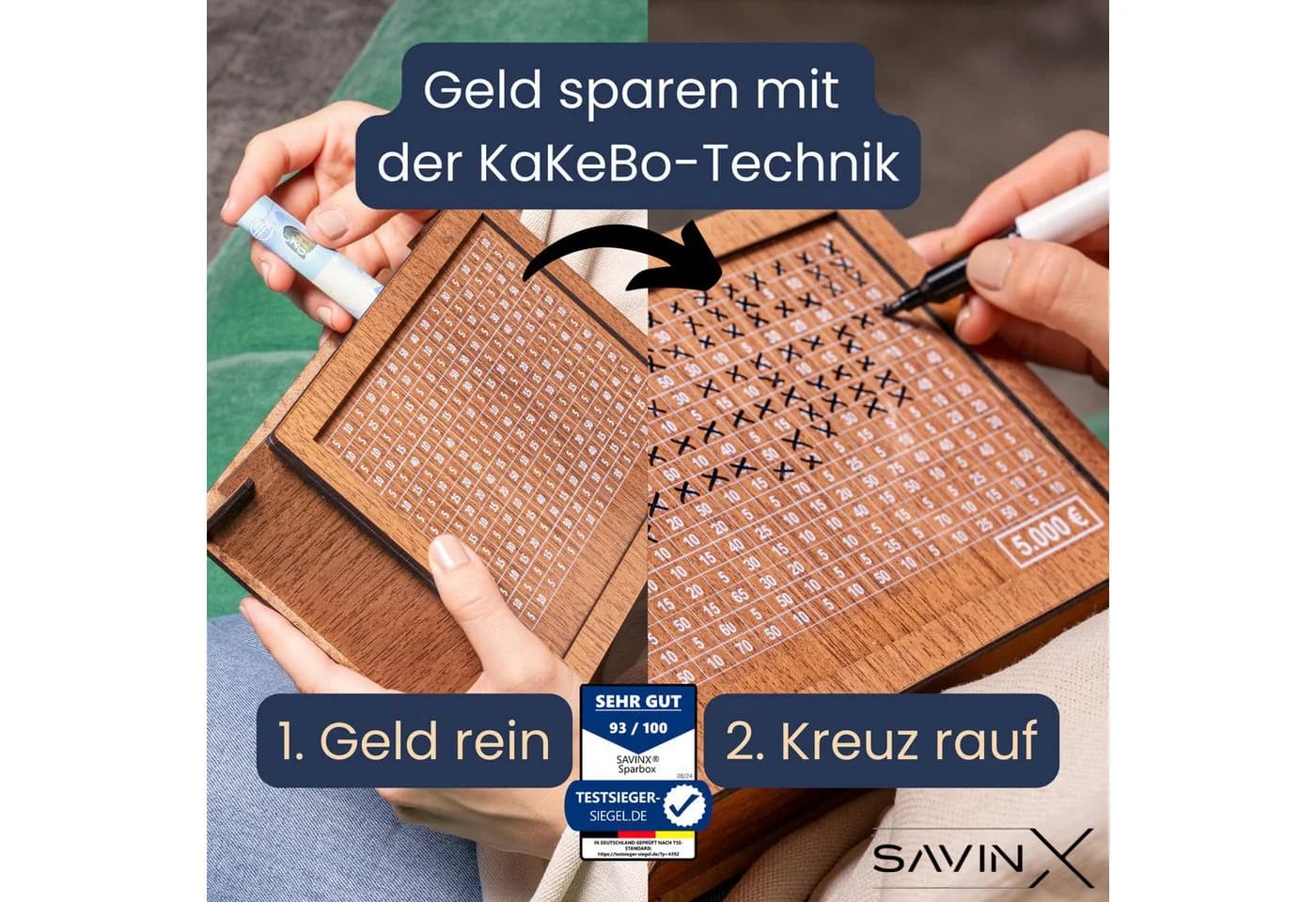 SavinX SparBox Original Spardose 6 Größen - Wiederverwendbar mit Zahlen