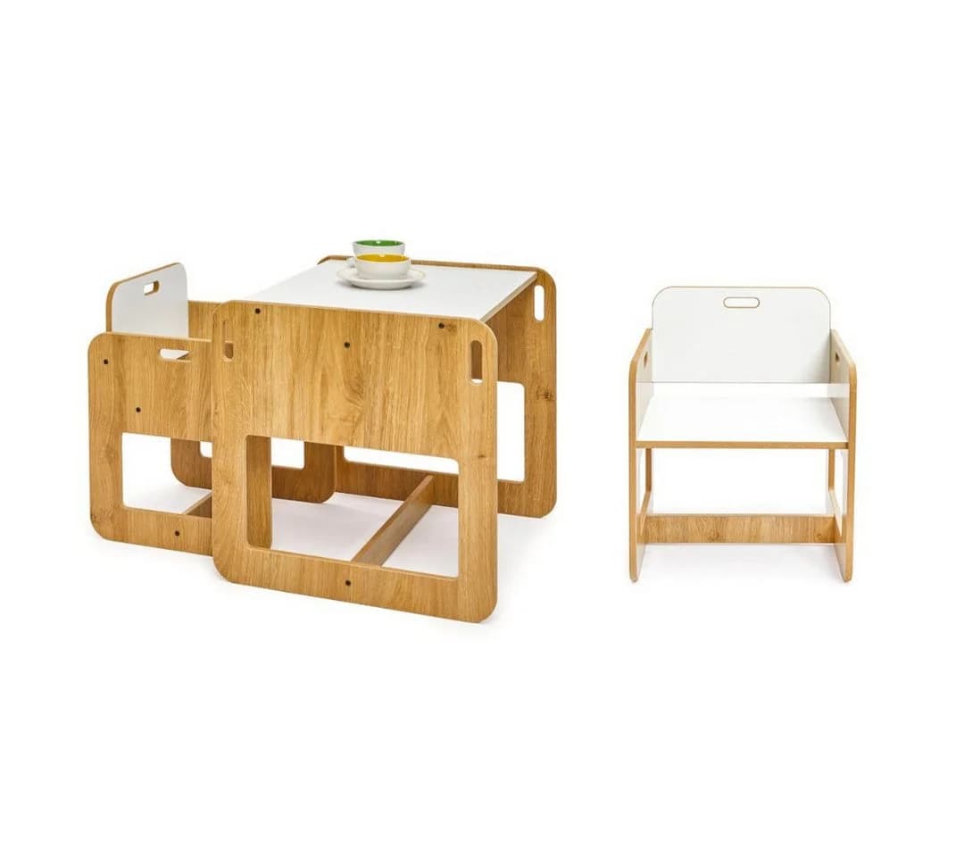 COZYCOLLECTIONS Kindersitzgruppe 3-tlg. Beige/Weiß Holz Montessori
