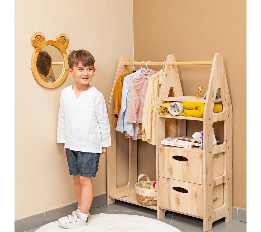COZYCOLLECTIONS Kinderkleiderschrank Montessori 3-in-1 Naturholz