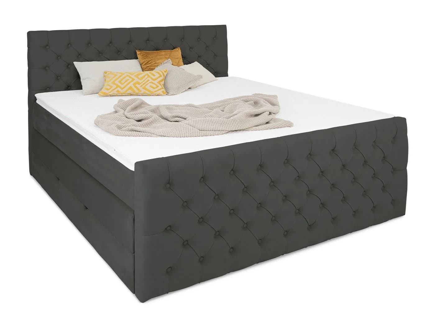 Boxspringbett mit Bettkasten & Luxus-Topper in Samtoptik