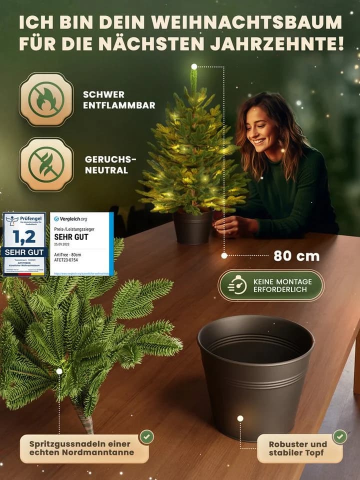 ArtiTree Künstlicher Weihnachtsbaum Nordfichte im Topf
