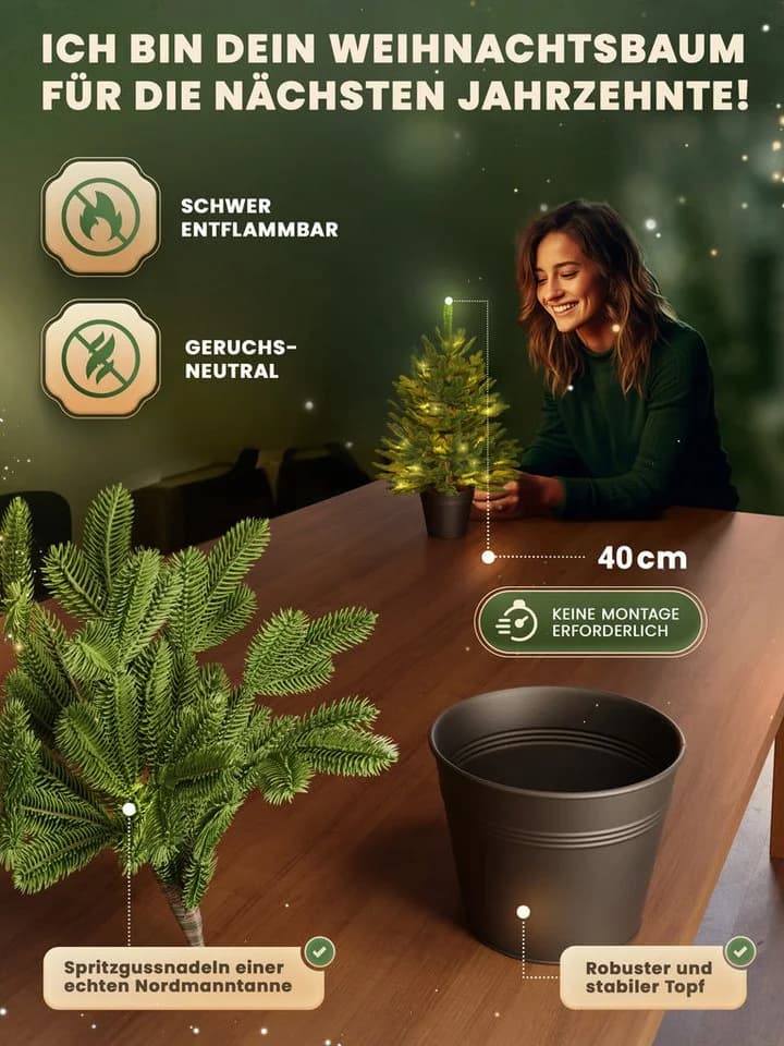 ArtiTree Künstlicher Weihnachtsbaum Nordfichte im Topf PE-Spritzguss