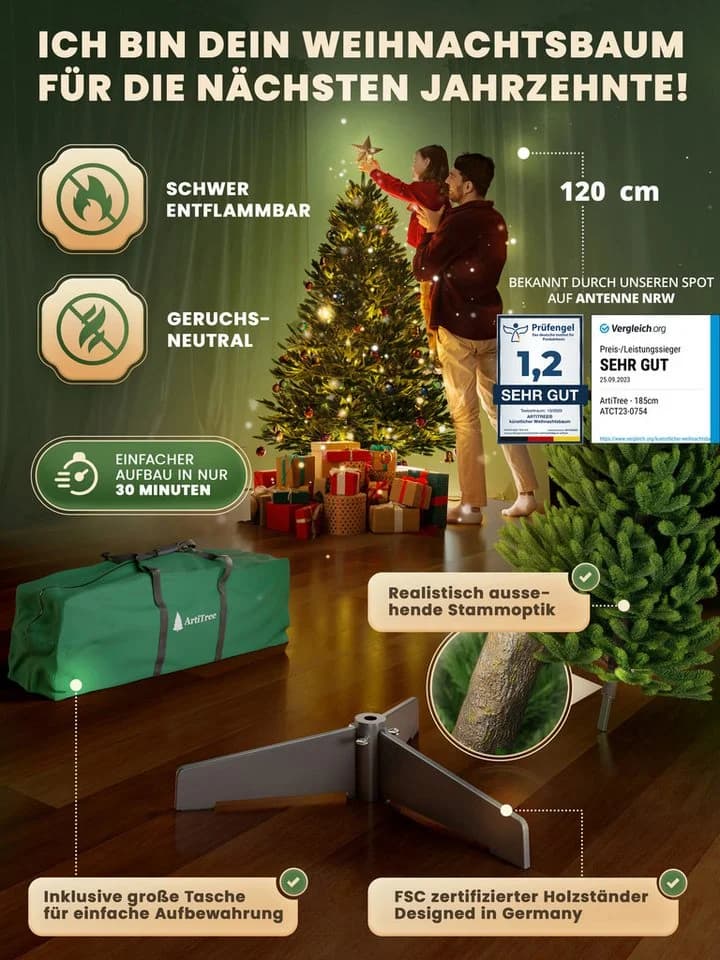 ArtiTree Künstlicher Weihnachtsbaum Nordfichte LED
