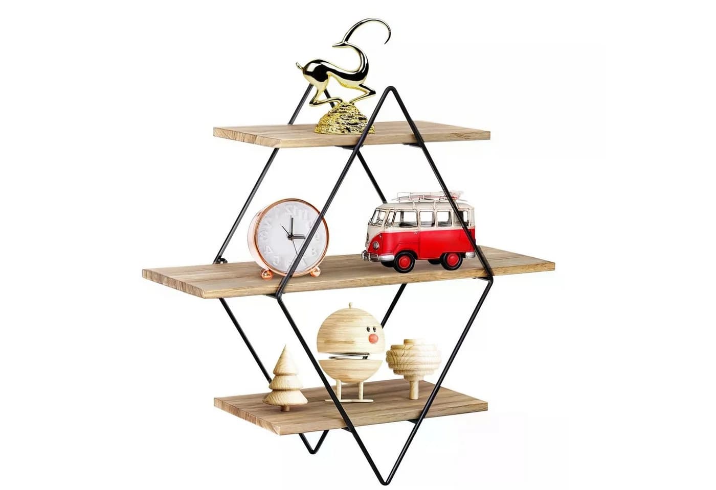 Stelby Wandregal 3 Ebenen Schwarz/Braun Holzregal