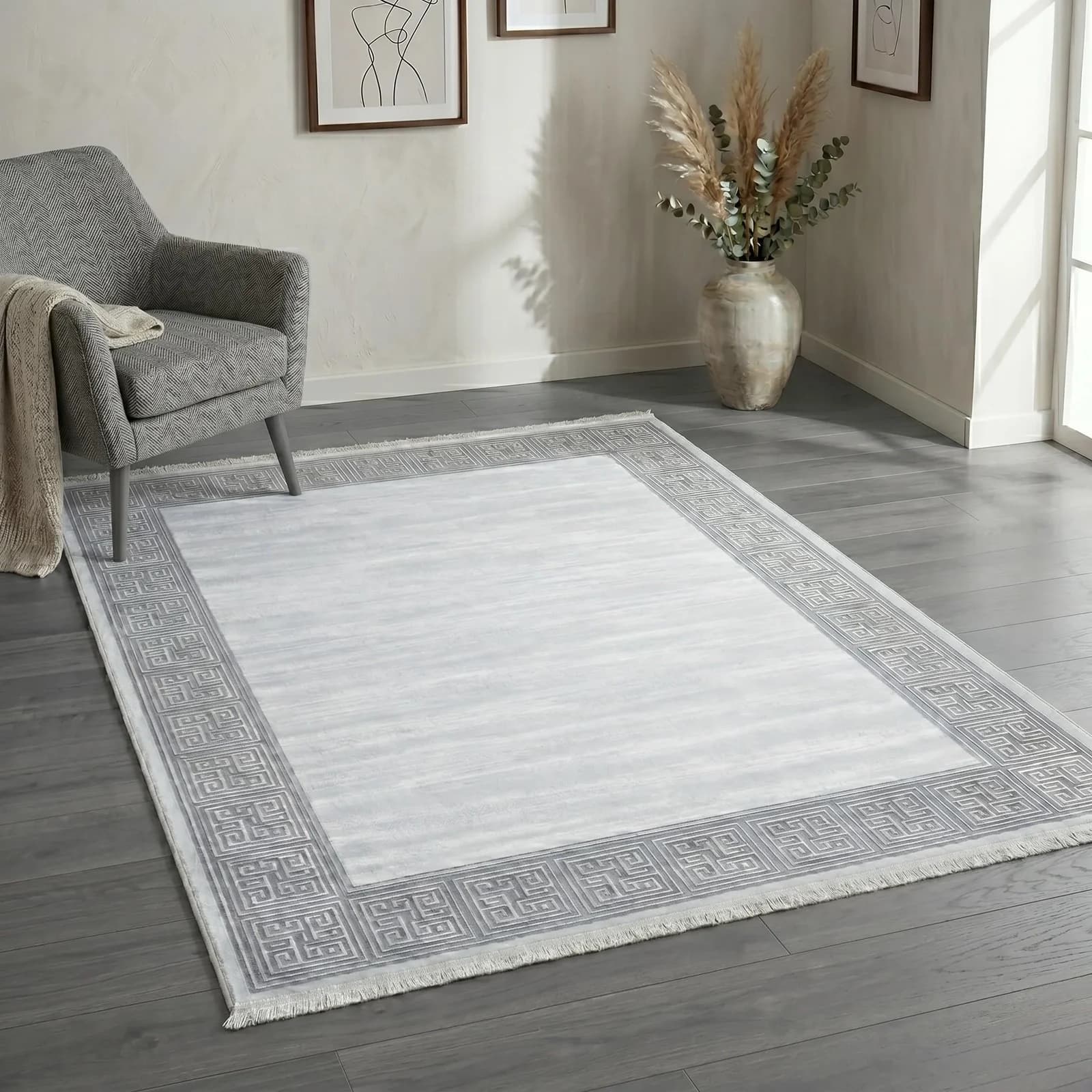 Teppich SEHRAZAT Venus 7798 Grau Kurzflor Bordüre