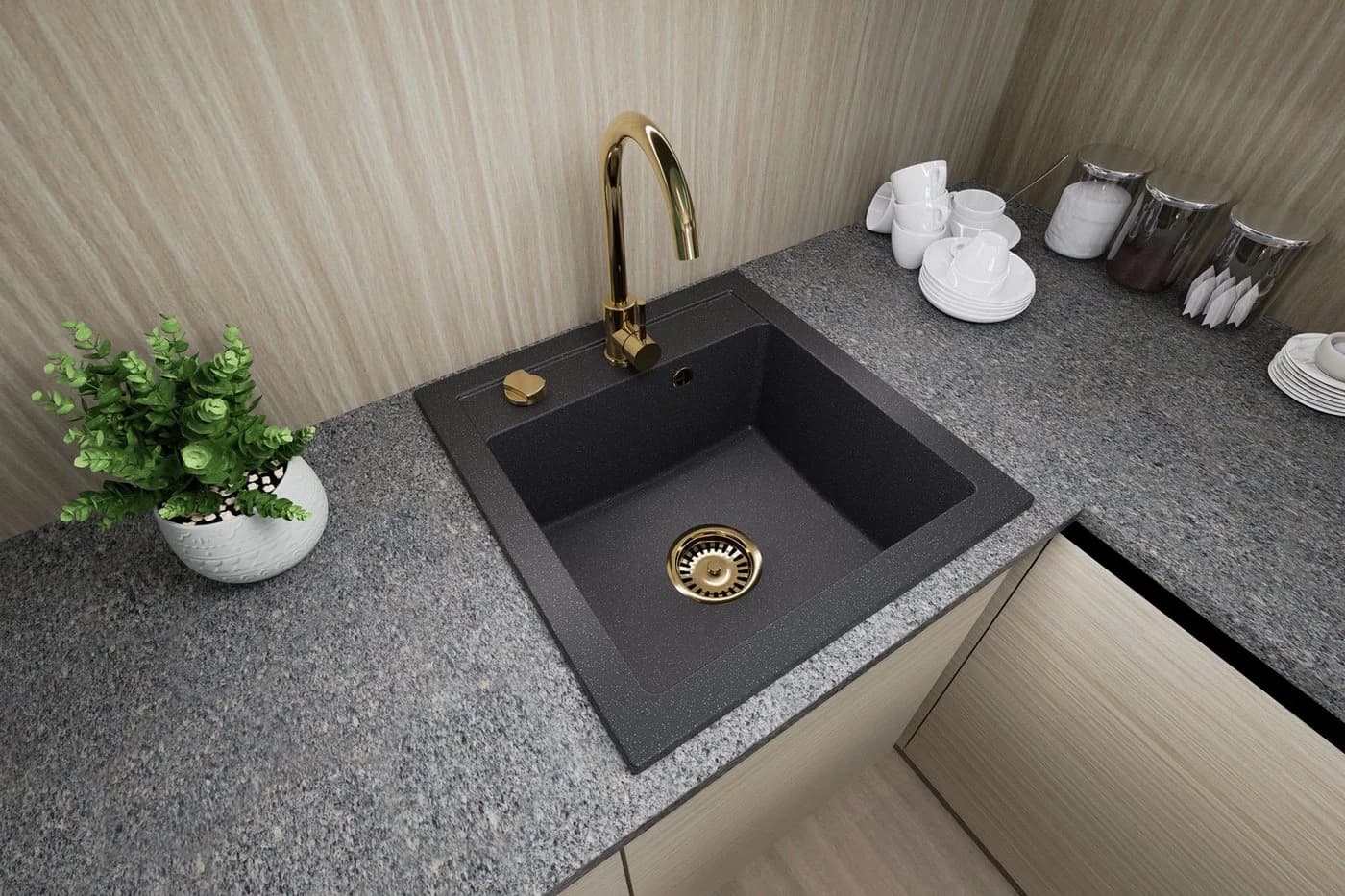 Faizee Möbel Granitspüle 49x52 cm Beige