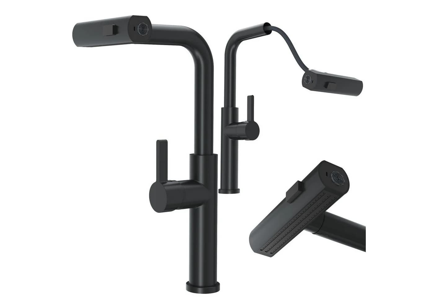 Faizee Home Küchenarmatur Schwarz & Chrom mit Ausziehfunktion