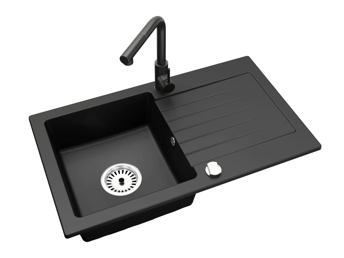 Faizee Home Granitspüle Schwarz Reversibel mit Abtropffläche