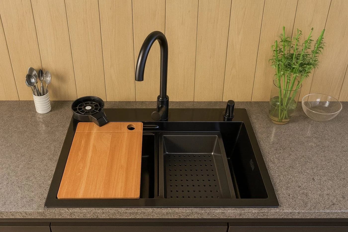 Faizee Home Quantum Edelstahlspüle 75x45 cm Schwarz