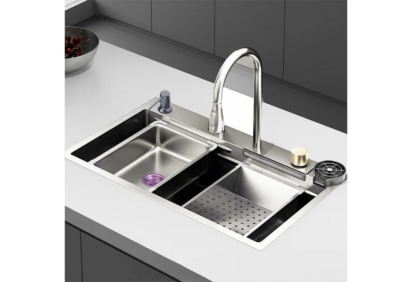 Faizee Home Neom Wasserfall-Küchenspüle Edelstahl Silber