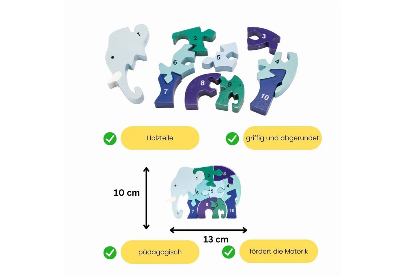 GICO Steckpuzzle Holzpuzzle Elefant mit Zahlen von 1 bis 10
