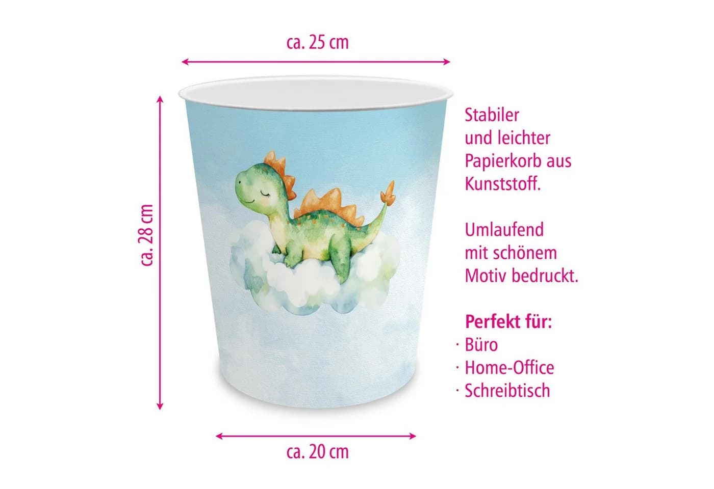 itenga Papierkorb Kinder Dino Motiv Bunt Kunststoff 11 Liter