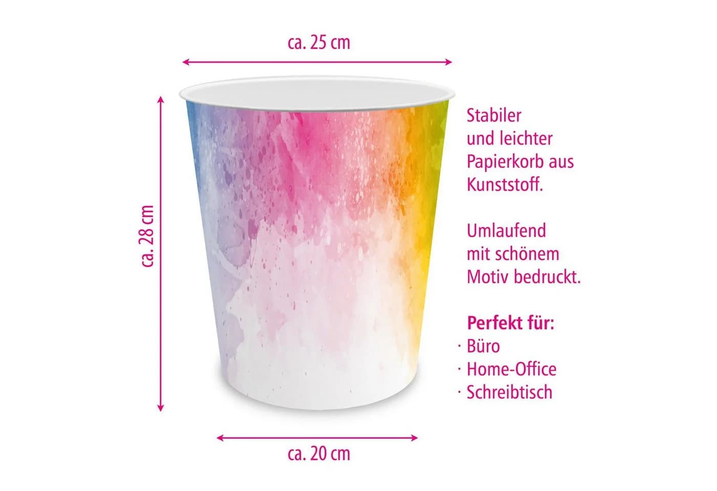 itenga Papierkorb Regenbogen Wasserfarben Kunststoff ca. 11 Liter