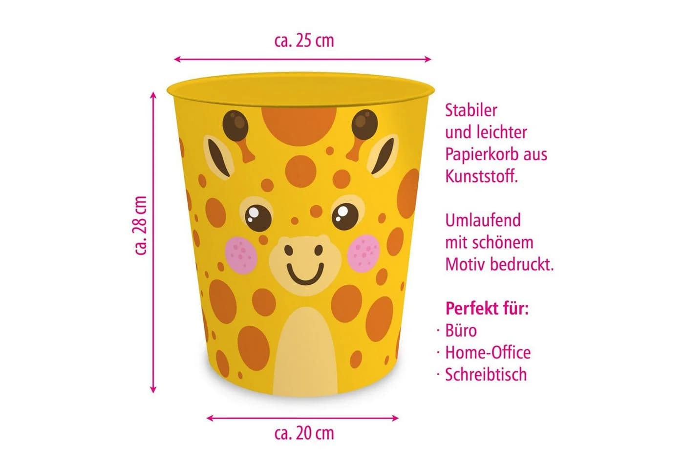 itenga Papierkorb Tiermotiv Giraffe Kawaii Design ca 11 Liter