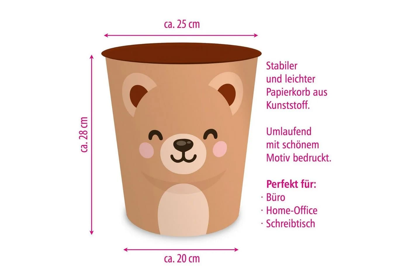 itenga Papierkorb Bär Kawaii Design Kunststoff ca. 11 Liter