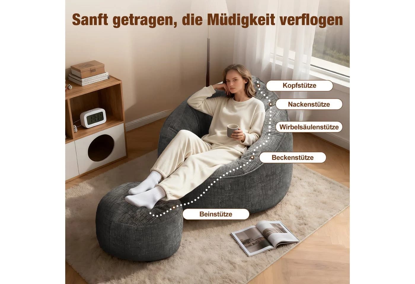 Lexzurn Sitzsack mit Hocker Memory-Schaum-Füllung