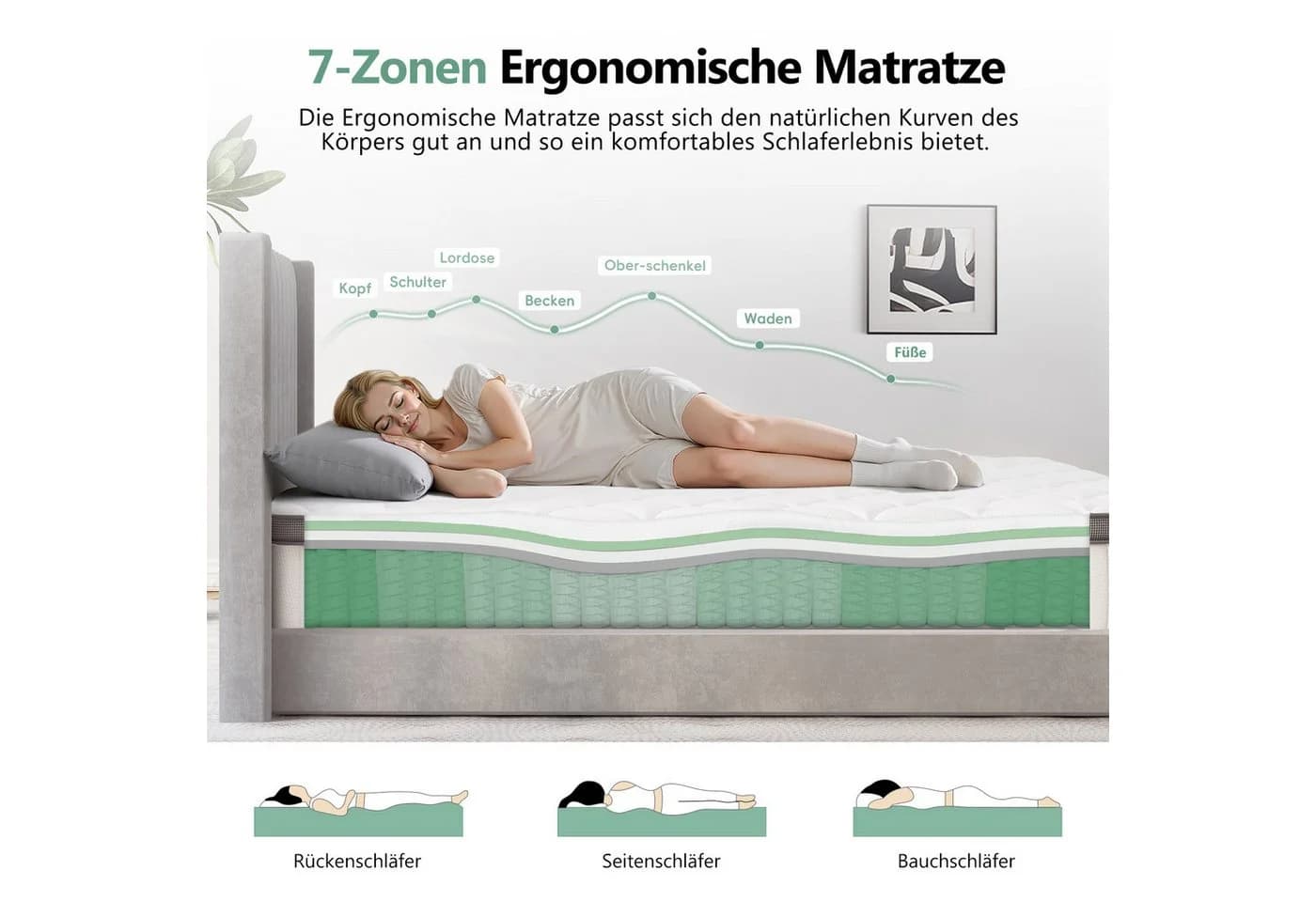 Lexzurn Taschenfederkernmatratze 7-Zonen Weiß