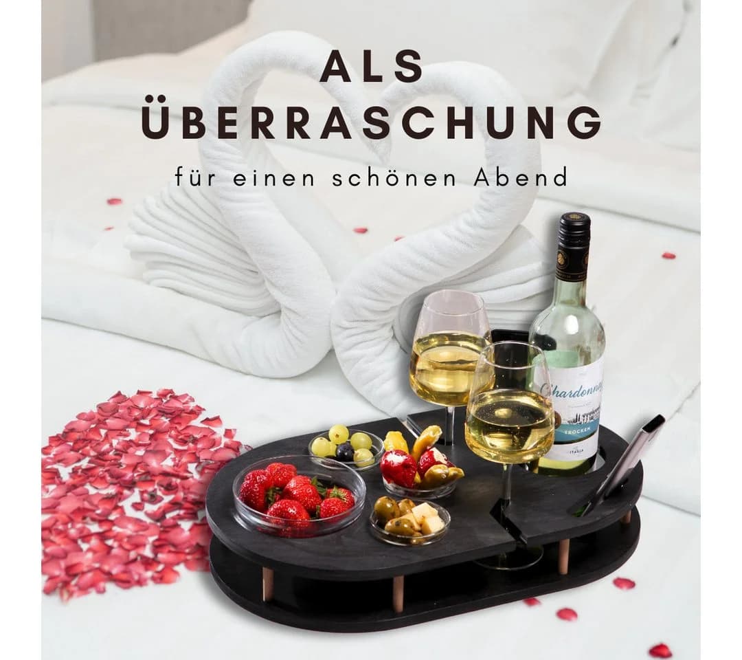 PEGSEN Weinbar Couchbar mit 4 Glasschalen & Halterungen Birkenholz