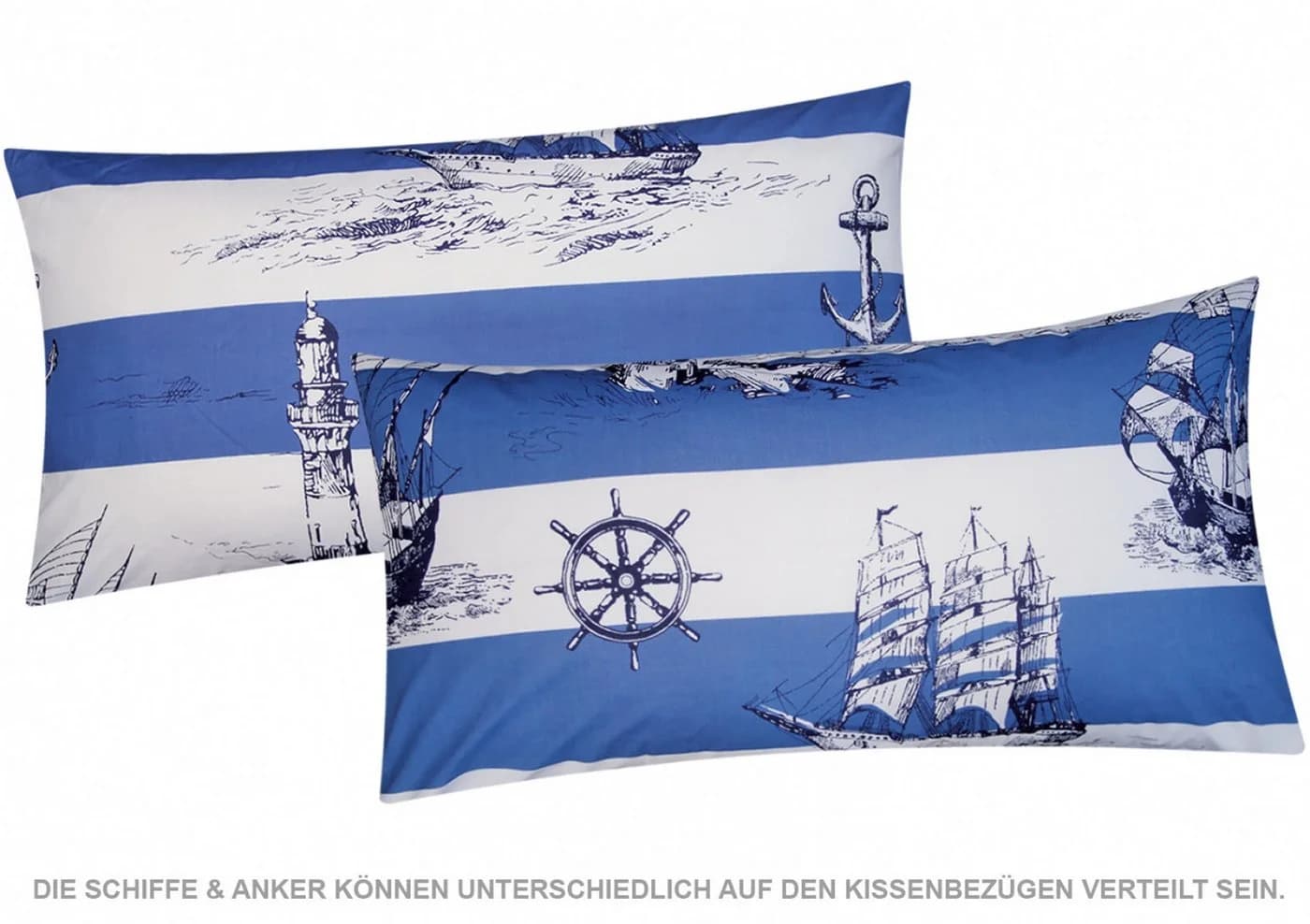 Heubergshop Kissenbezug 2er Set 40x80cm Maritim Anker Schiff Leuchtturm