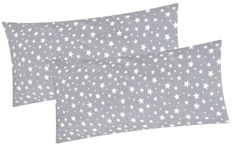 Heubergshop Kissenbezug 2er Set 40x80cm Sterne Grau Weiß Baumwolle