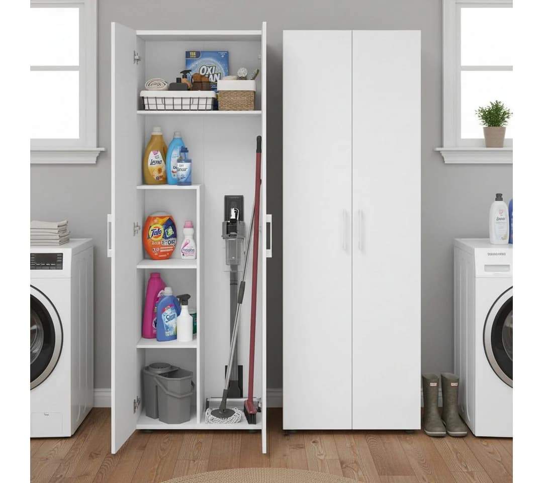 Bellamio Mehrzweckschrank-Set Apol Weiß 2er-Set mit Staubsaugerfach