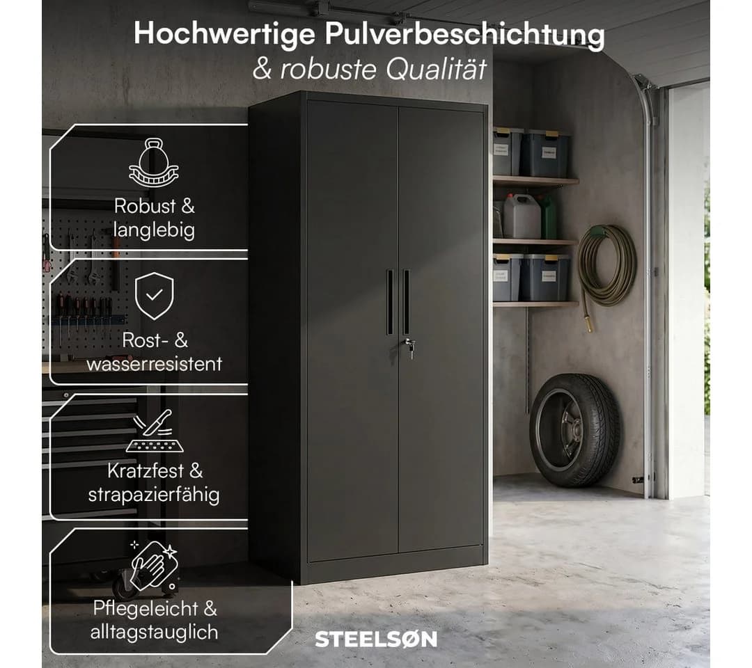 STEELSØN Garderobenschrank Regulus Abschließbar Schwarz Stahl