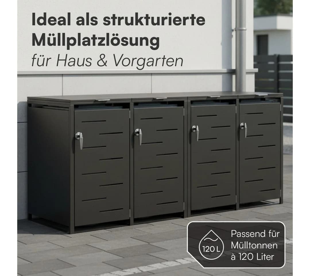 STEELSØN Mülltonnenbox Diorus 120L 4 Türen Graphitschwarz