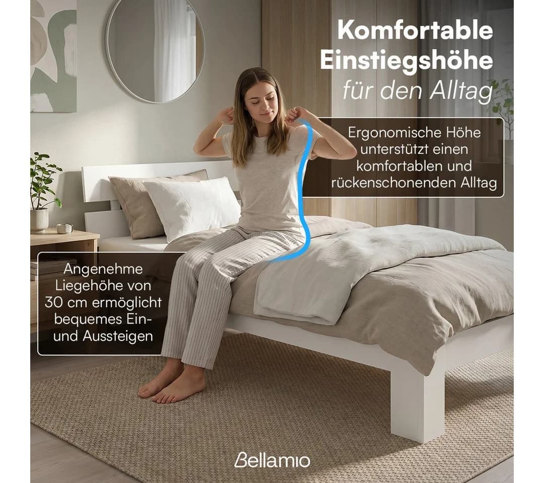 Bellamio Massivholzbett Kavir Weiß mit Lattenrost