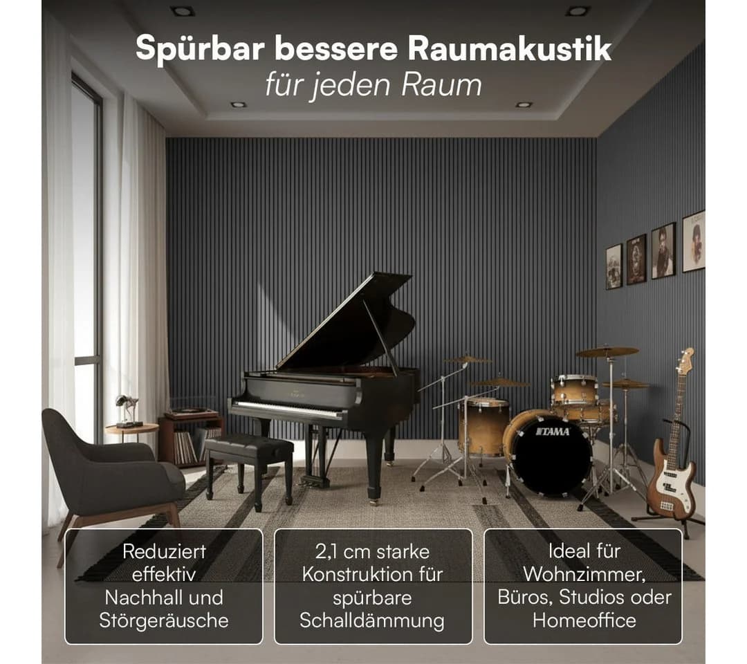 Bellamio Wandpaneel Kilwa Akustikpaneel Holzoptik Dunkelgrau 4-tlg