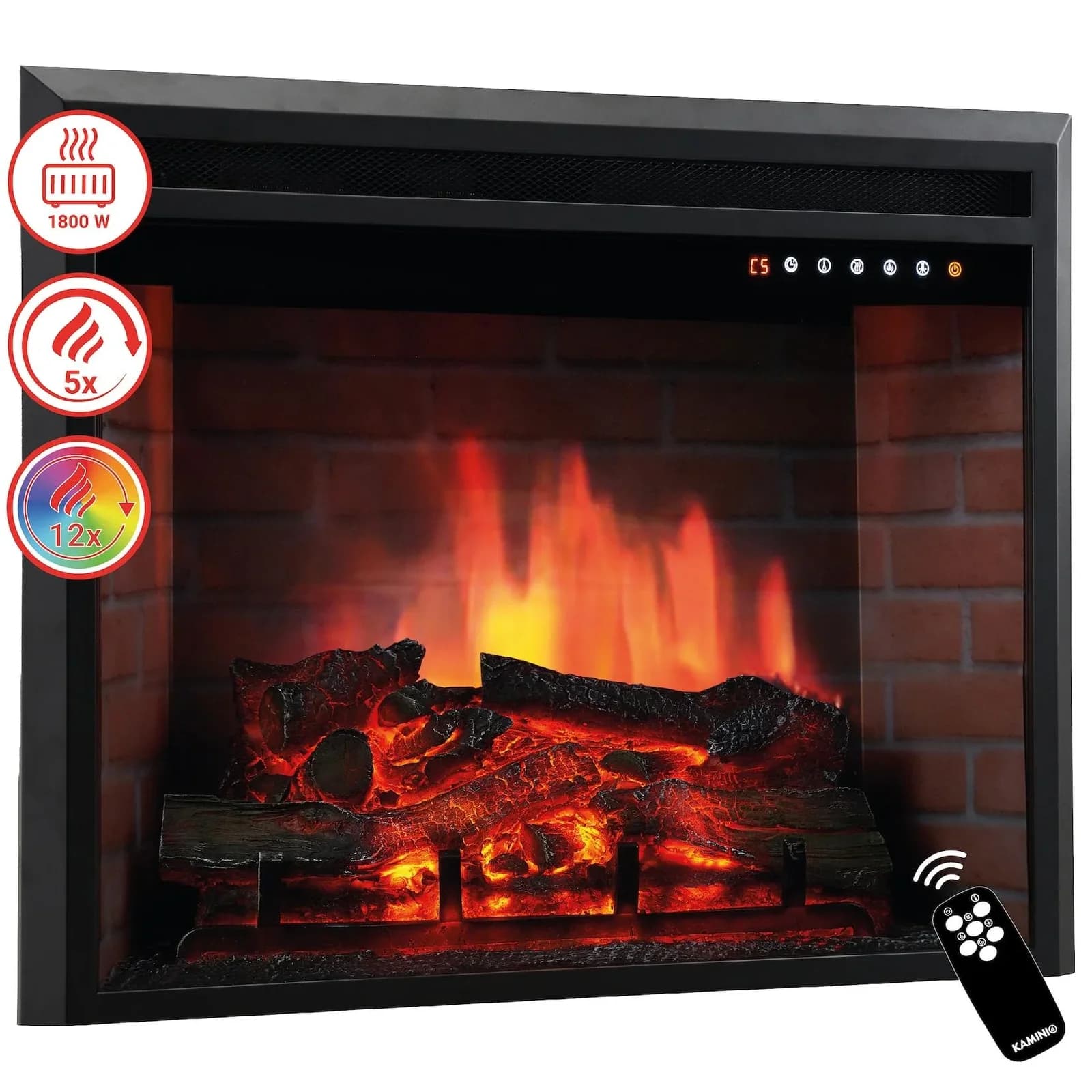 KAMINIO Elektrokamin LUCA 23 Zoll mit 3D-Flammeneffekt, 12 Farben & Heizung