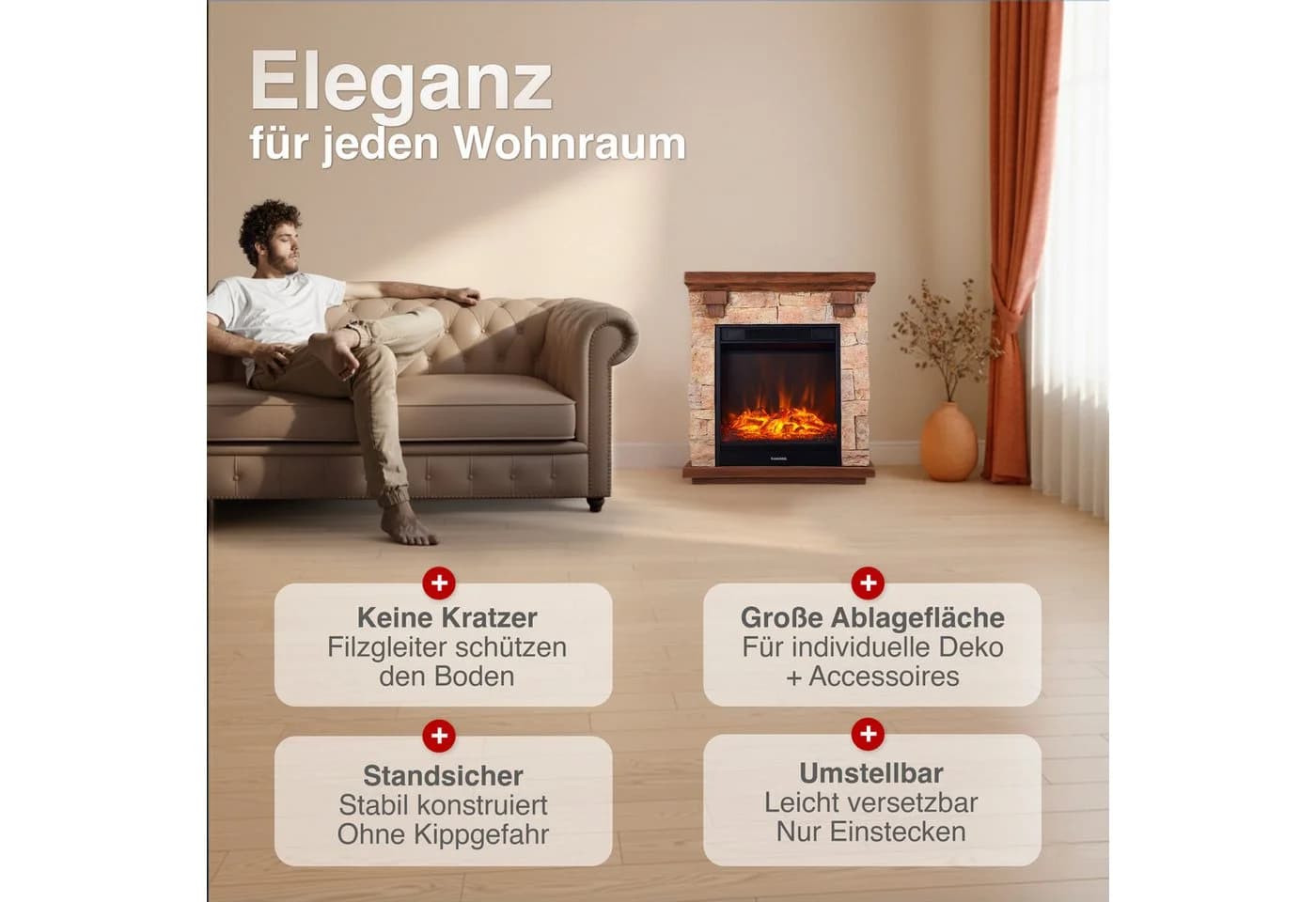 KAMINIO Elektrokamin JUAN 3D-Flammeneffekt 1800W