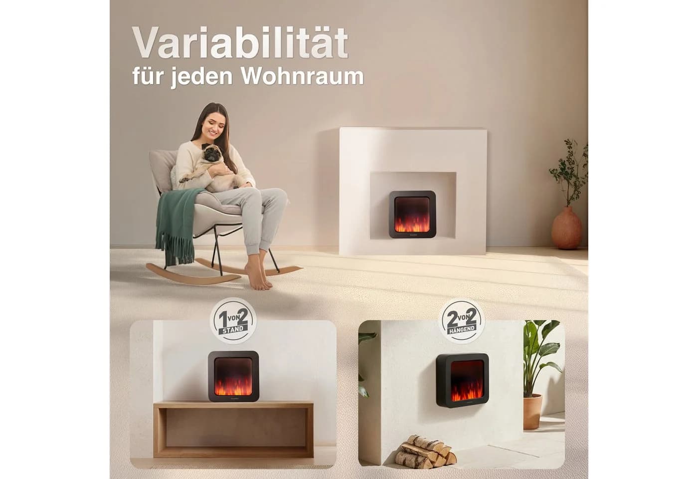 KAMINIO Tischfeuer MIA Elektrischer Kamin Schwarz 3D-Flammeneffekt