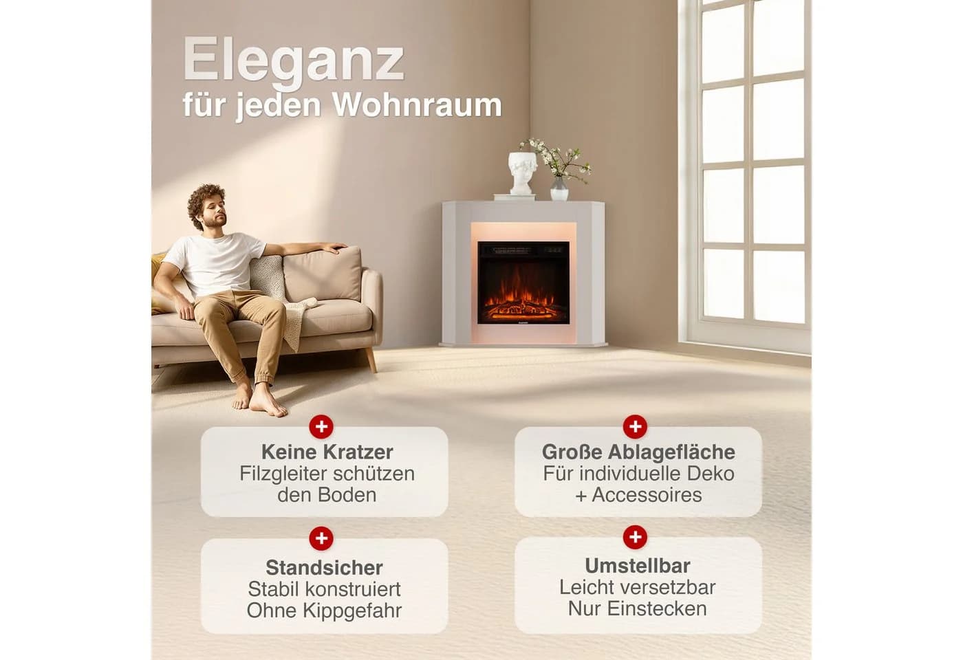 KAMINIO Elektrokamin MATTI 3D-Flammeneffekt Ambientelicht 1800W