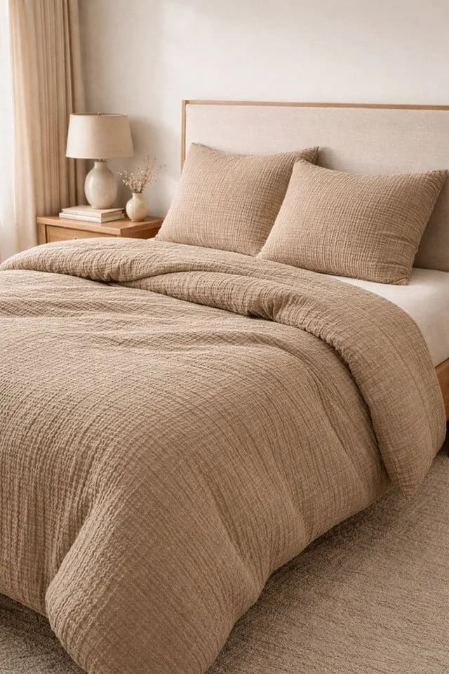 Sandiik Musselin Bettwäsche Warm Taupe 100% Biobaumwolle Made in Stuttgart
