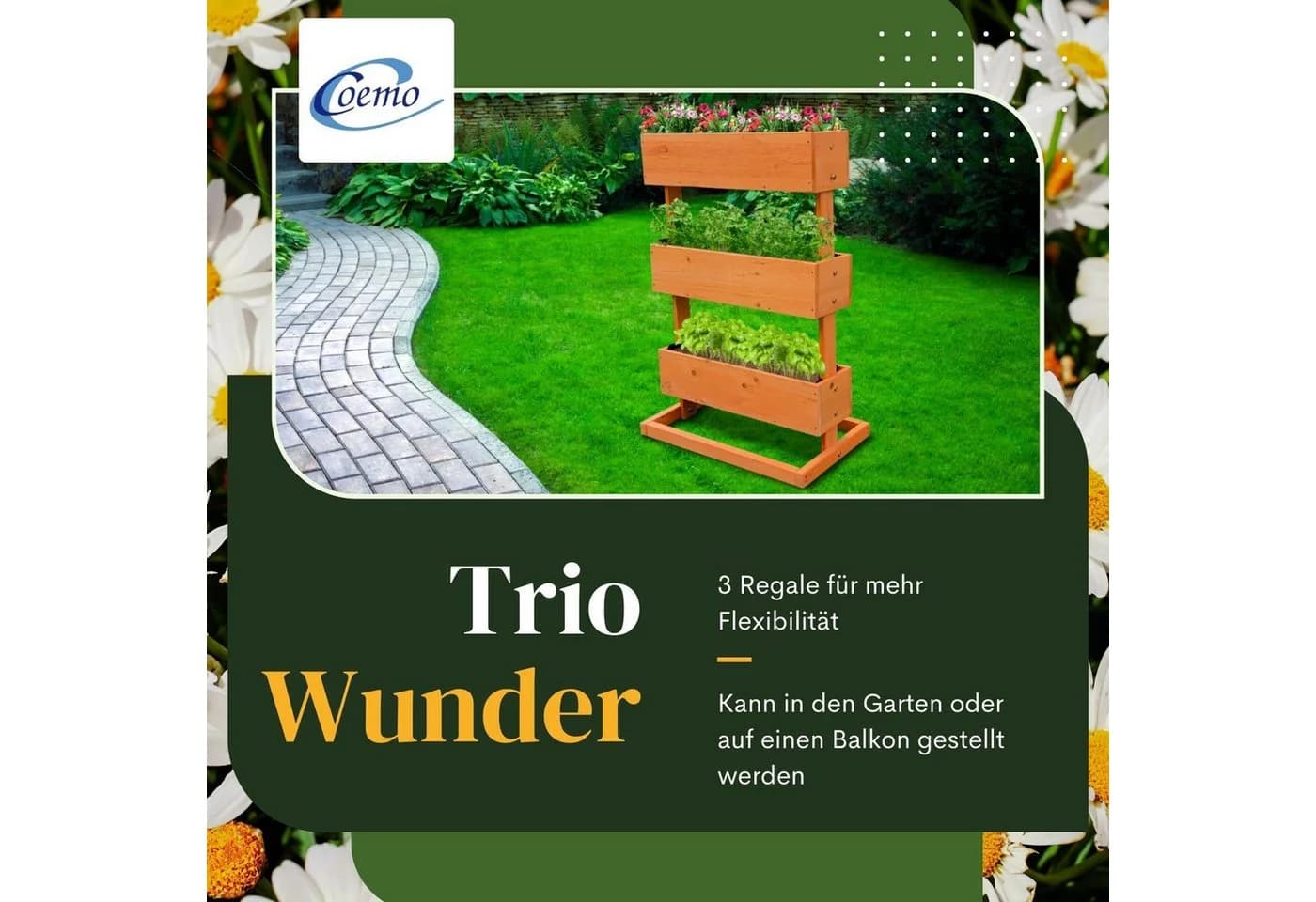 Coemo Hochbeet 3 Etagen aus Holz Braun/Grau