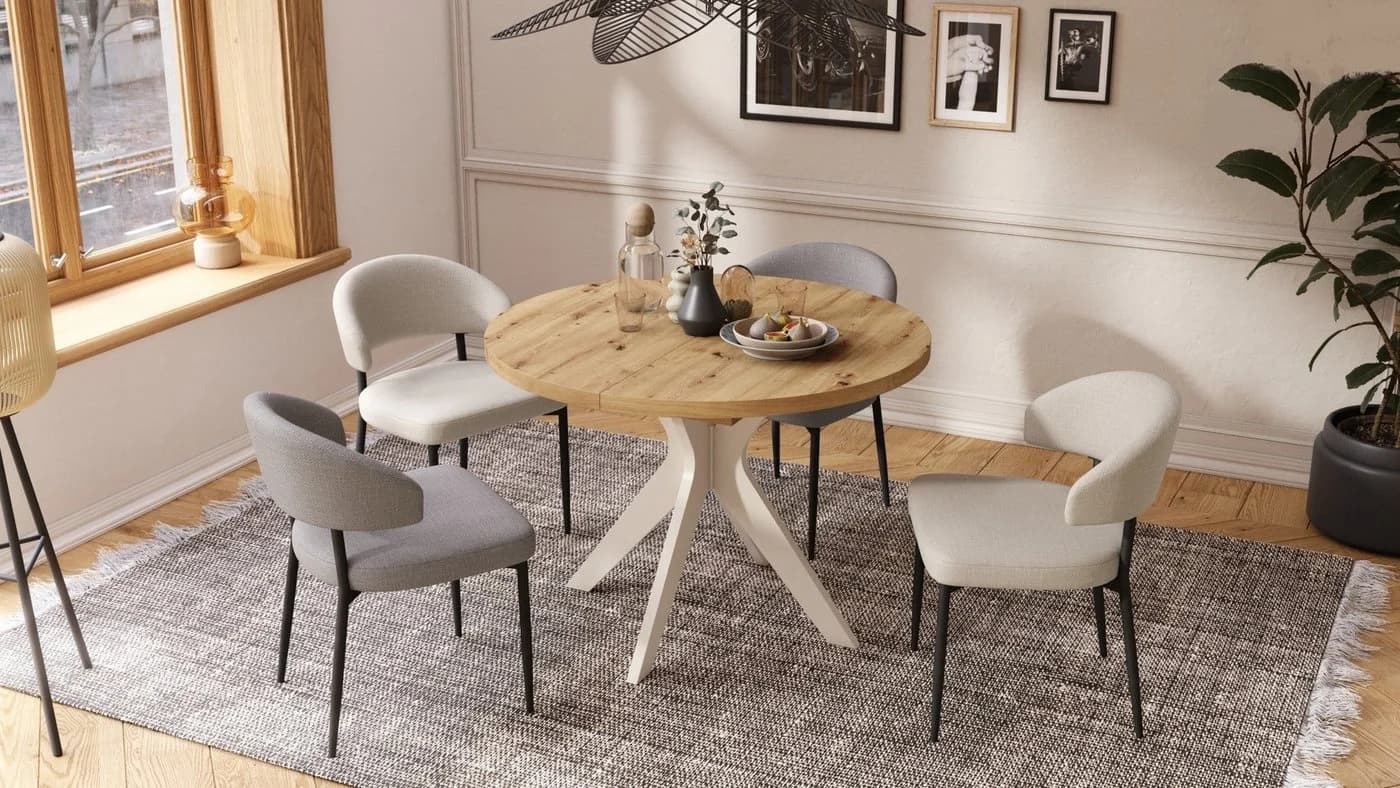 designimpex Esstisch Renzo rund ausziehbar Beige