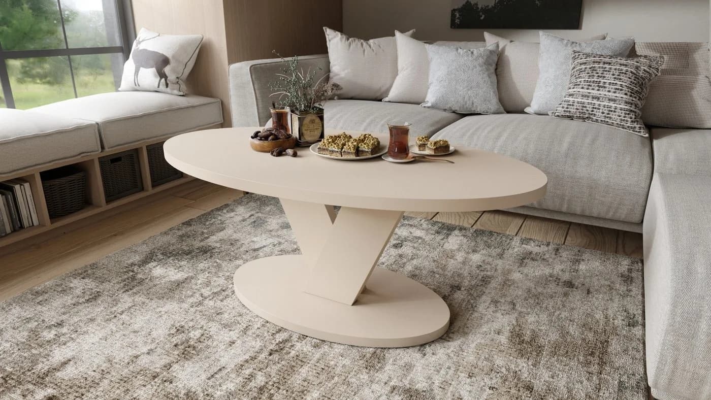 designimpex Couchtisch Lova Oval Beige Moderner Sofatisch