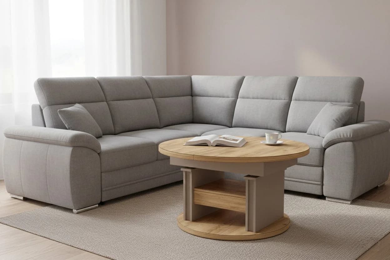 designimpex Couchtisch DA-999 rund ausziehbar höhenverstellbar beige