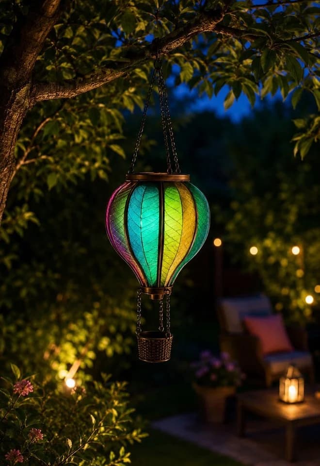 Seyila Home LED Solar Heißluftballon Bunt mit Flammeneffekt