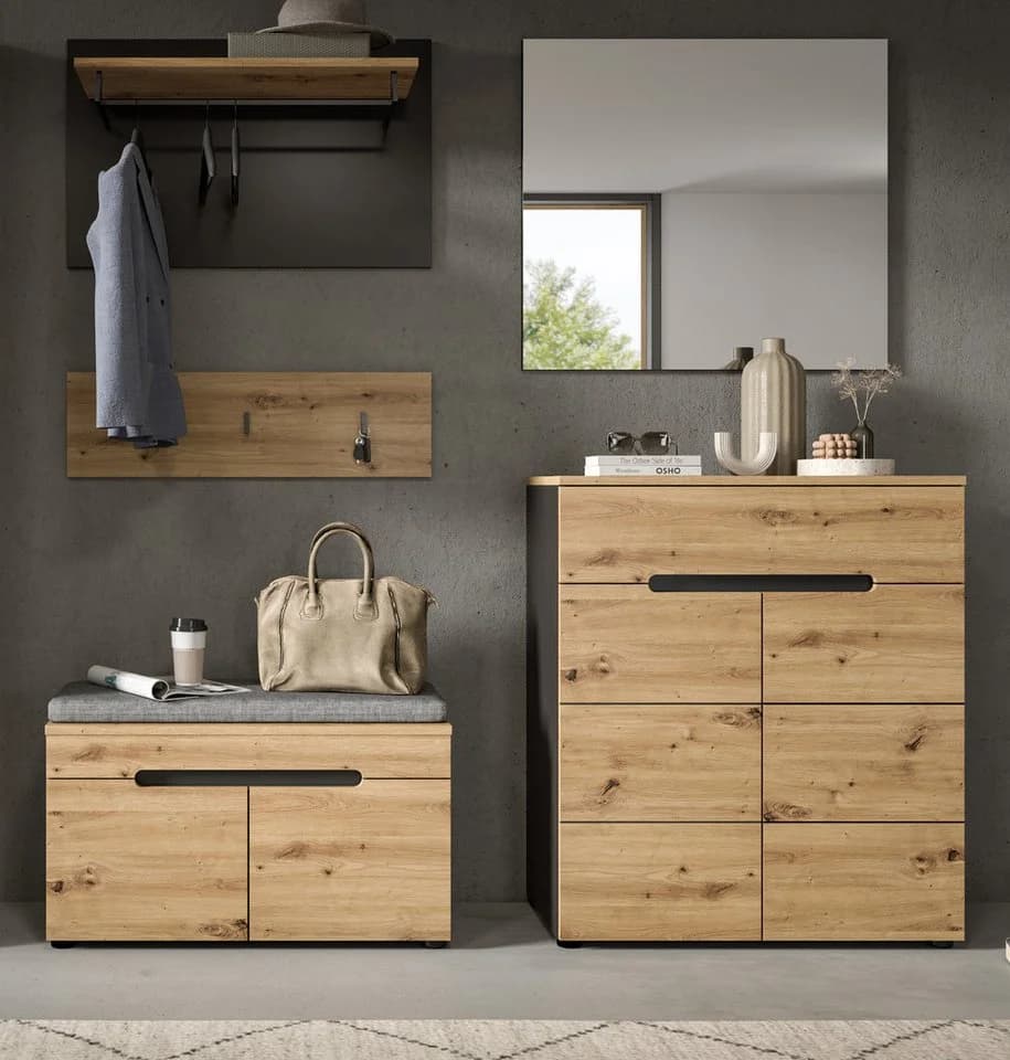 Inn.Furn Garderoben-Set Cooper Artisan Eiche Basalt Grau Soft-Close