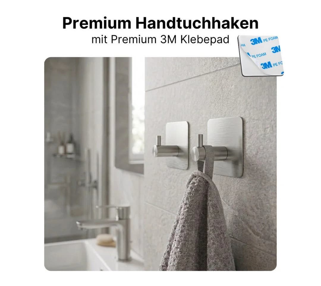 LIVINA HOME Handtuchhaken Set mit Duschablage Edelstahl Selbstklebend Silber