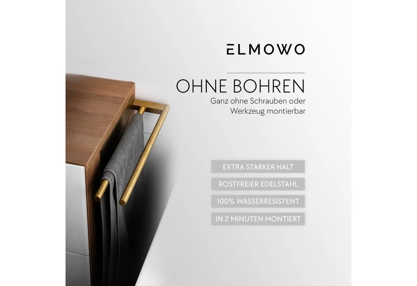 ELMOWO Handtuchhalter ohne Bohren Edelstahl Gold Doppel