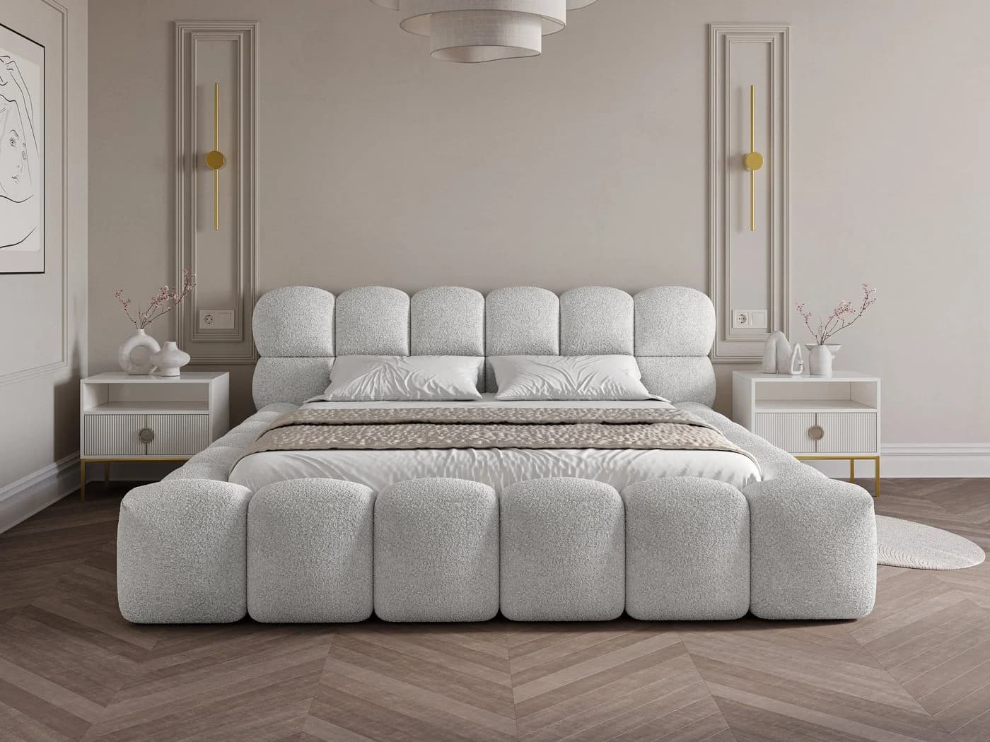 wonello Polsterbett Mira mit Bettkasten und Lattenrost Boucle-Stoff