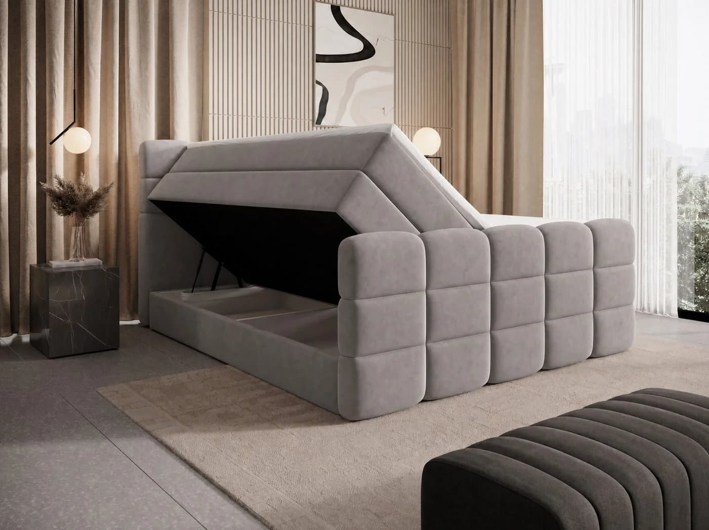 wonello Boxspringbett Carenzo Samt mit Bettkasten
