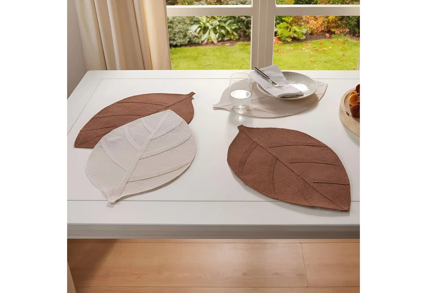Dekoleidenschaft Platzset "Blatt" Jute Beige Braun 4er Set