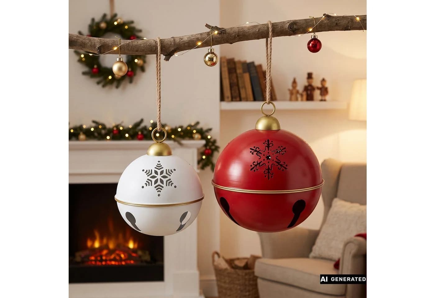 Dekoleidenschaft Dekohänger Weihnachtsglocke "Maxi" Rot/Weiß Metall
