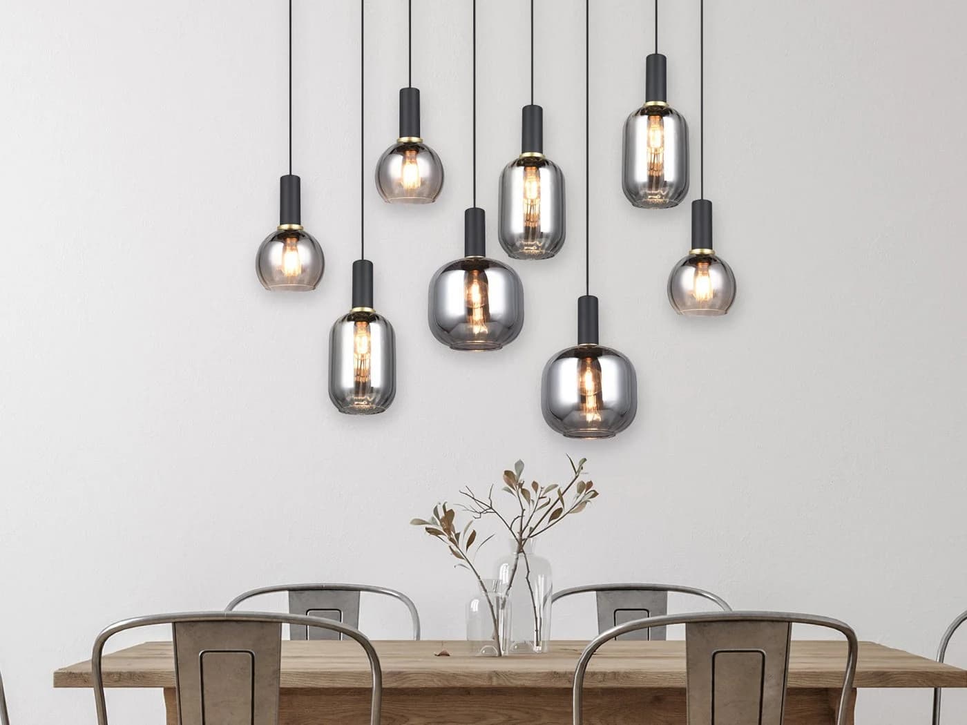 TRIO LED Pendelleuchte 8-flammig dimmbar Glas Chrom