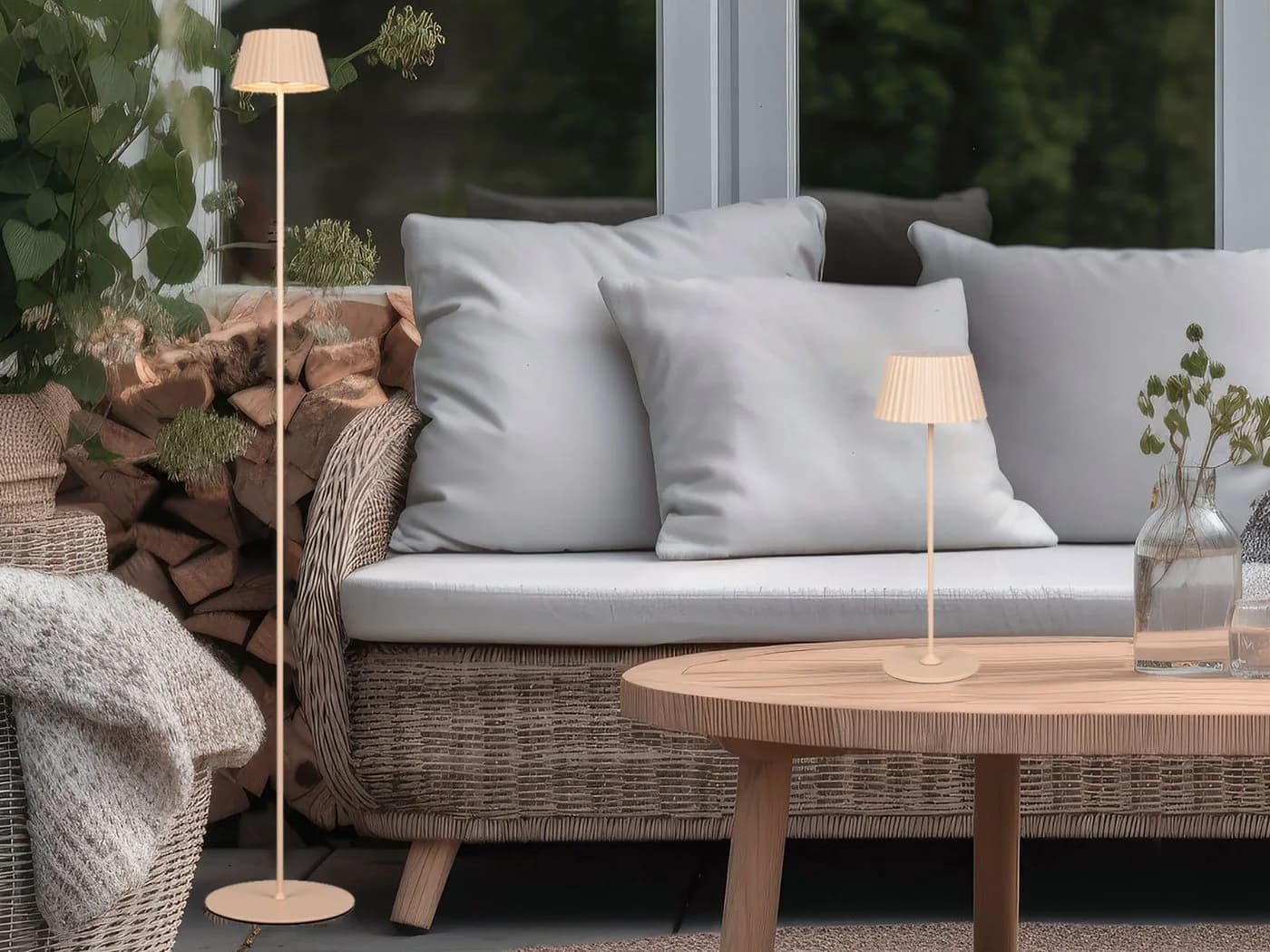 Reality Leuchten LED Außen-Steh- & Tischlampe Set Beige Dimmbar