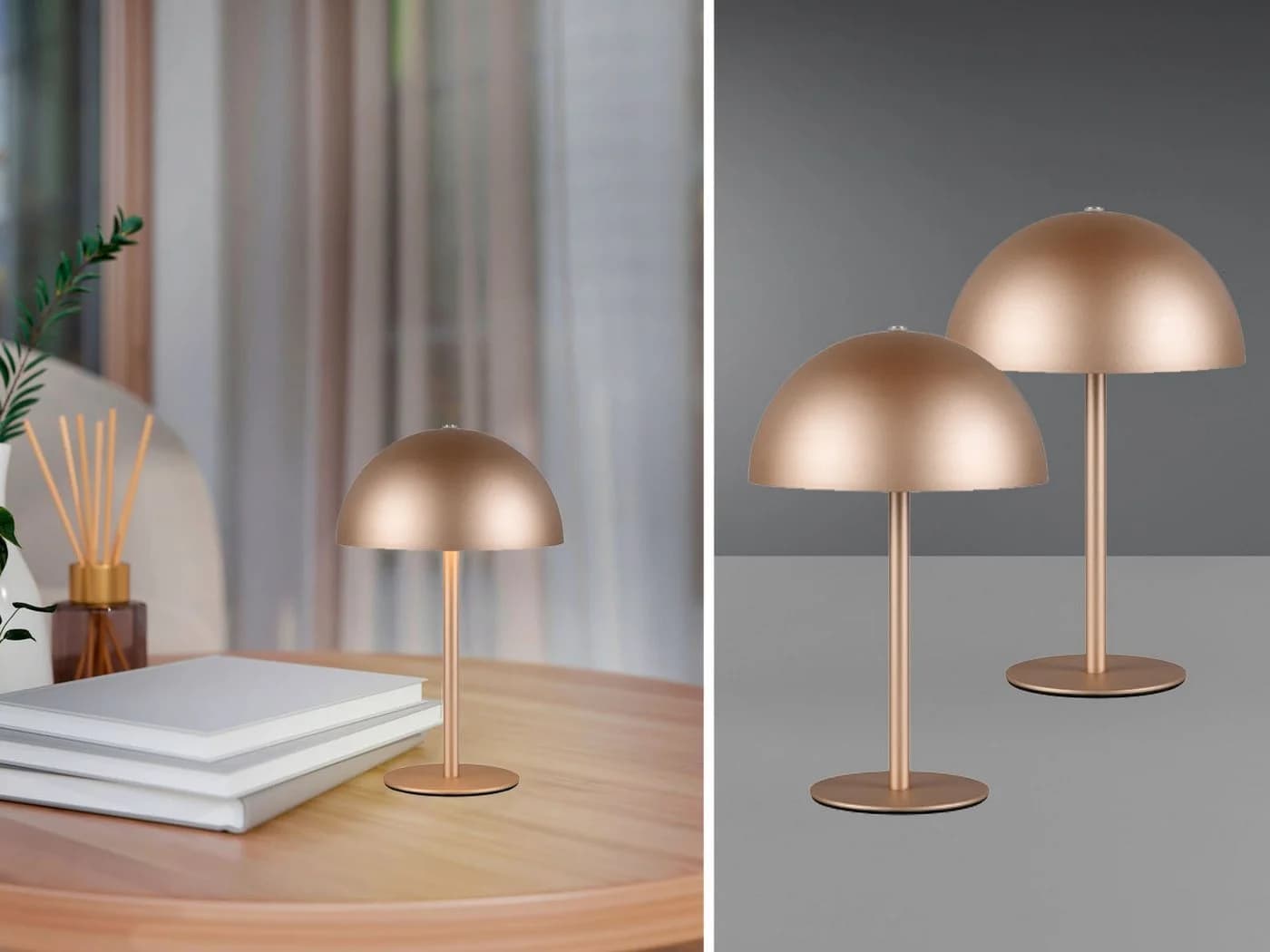 Reality Leuchten USB-Tischleuchte 2er Set Kabellos Akku Pilzlampen Braun Dimmbar